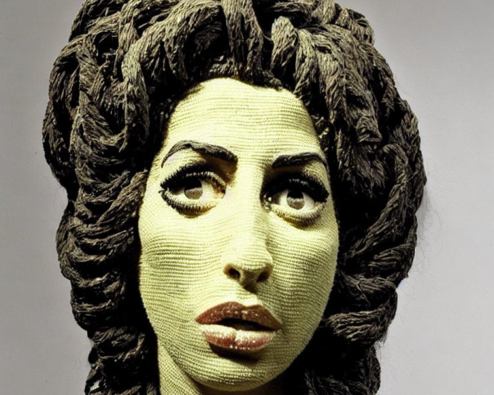 Detailed sculpture of a woman with textured hair and distinct facial features