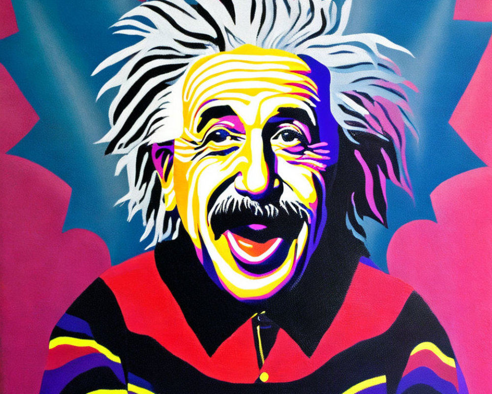 Vibrant pop art portrait of a playful scientist with tongue out