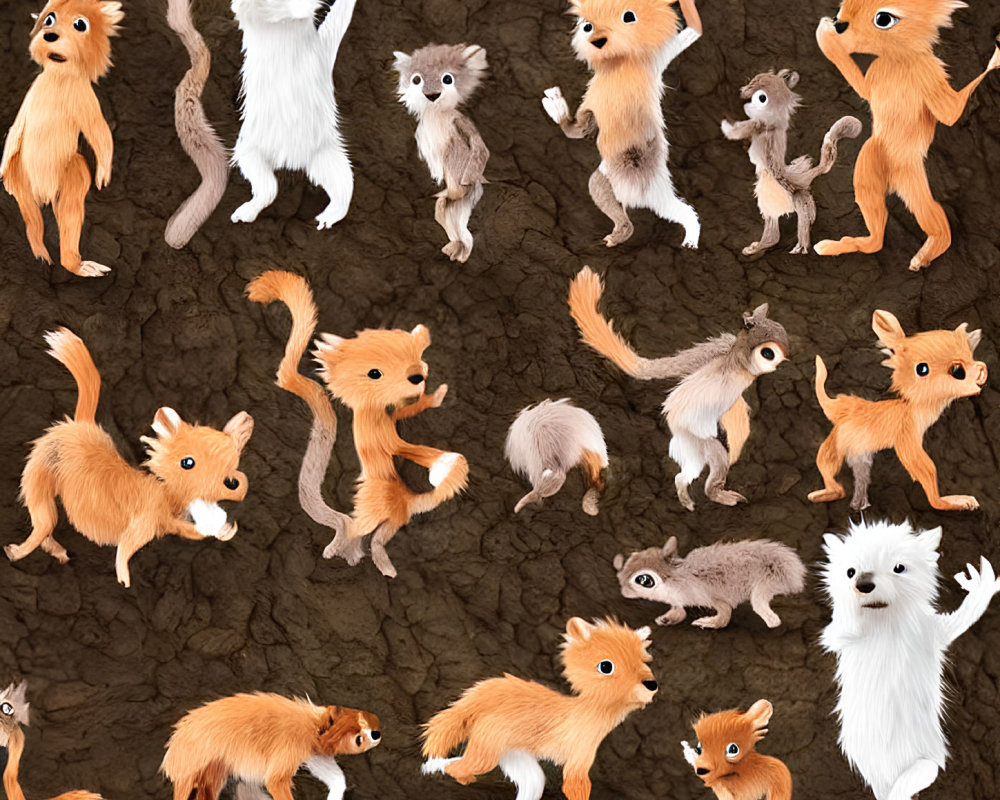 Collection of Cartoon Fox Characters on Dark Soil Background