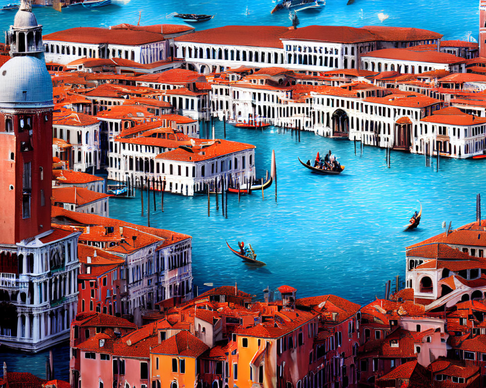 Venice Aerial View: Vibrant Terracotta Roofs, Grand Canal with Gondolas