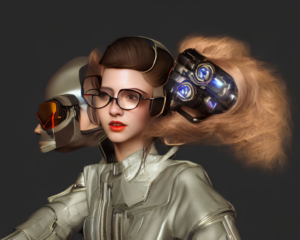 3D Rendered Image: Woman with Retro and Futuristic Dual Identity