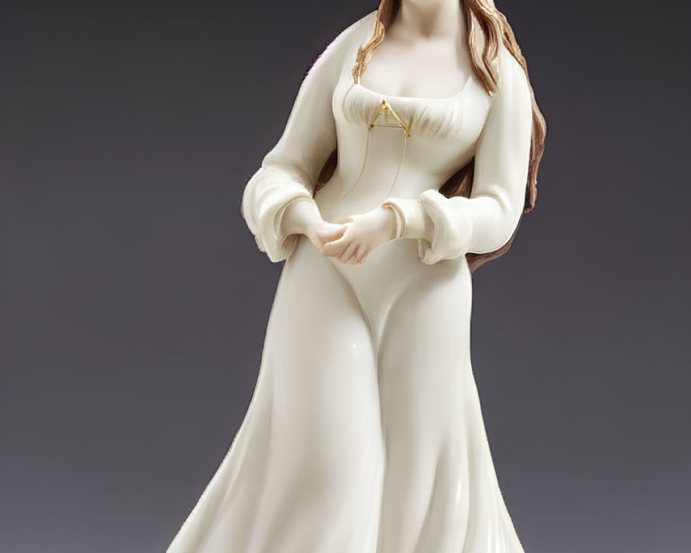 Porcelain woman figurine in flowing dress with flower hair accessory