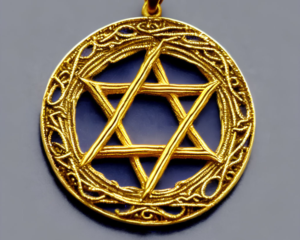 Intricate Star of David Pendant with Filigree Design on Grey Background