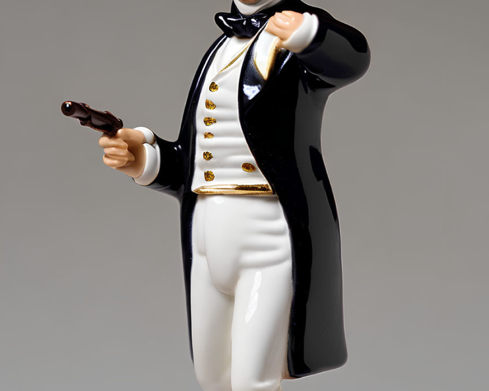 Historical naval uniform figurine with pistol gesture