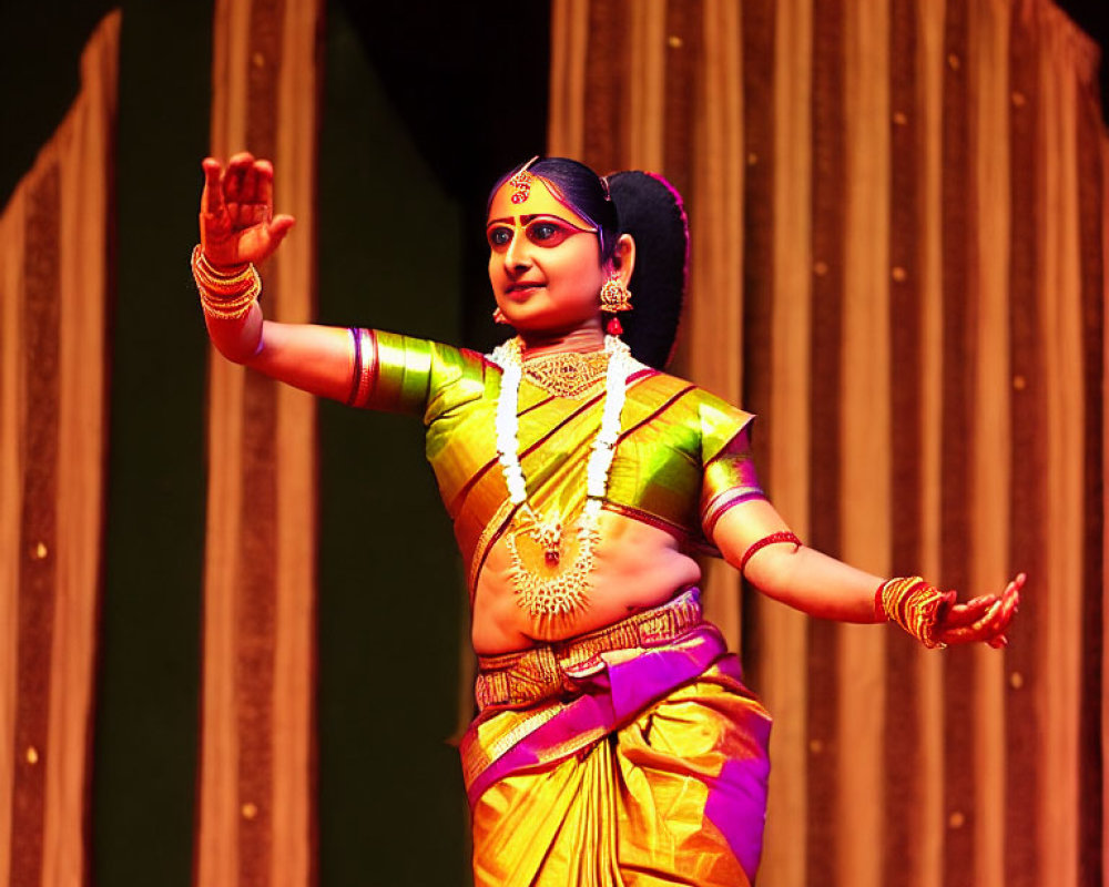 Traditional Indian Dance Performance with Colorful Costume and Jewelry