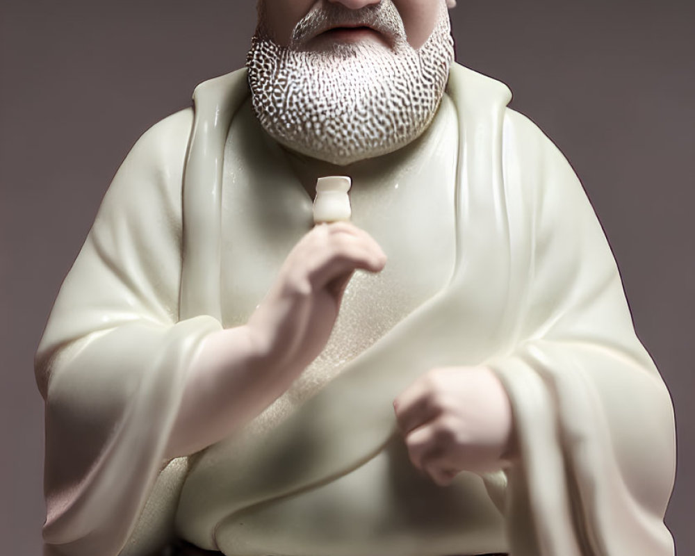 Bearded old man figurine in robes holding object