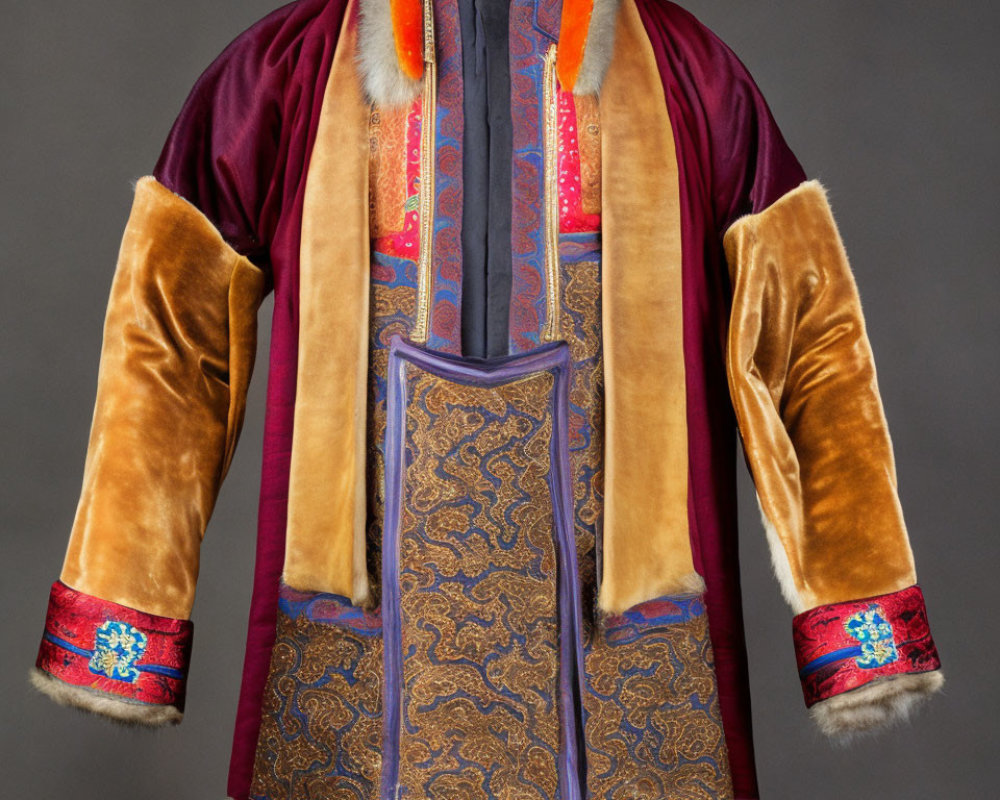 Burgundy and Golden-Brown Velvet Traditional Garment