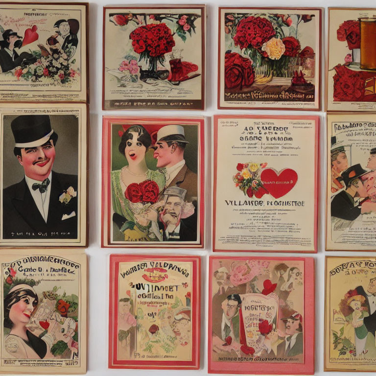 Vintage Valentine's Day Cards Collage with Romantic Floral and Heart Themes