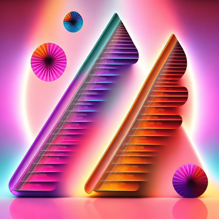 Colorful abstract image: Metallic triangular shapes on vibrant gradient background