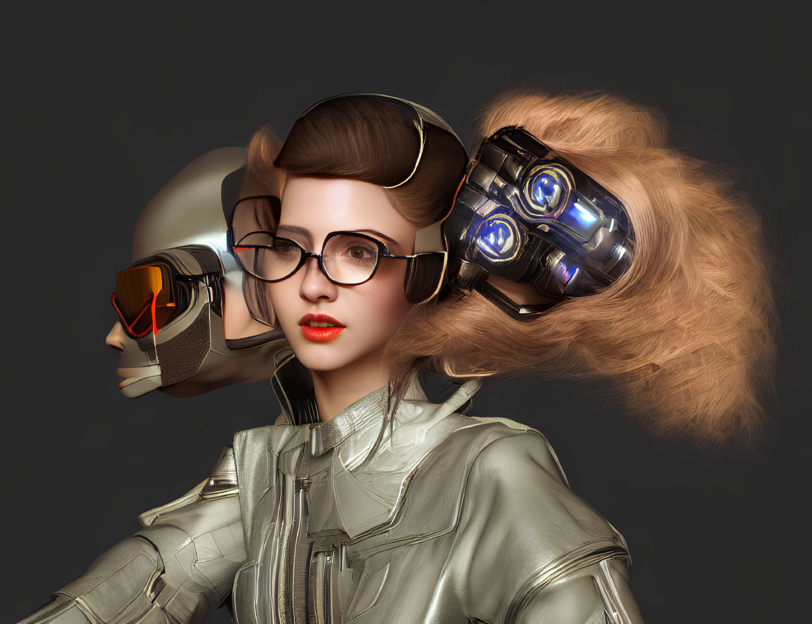 3D Rendered Image: Woman with Retro and Futuristic Dual Identity