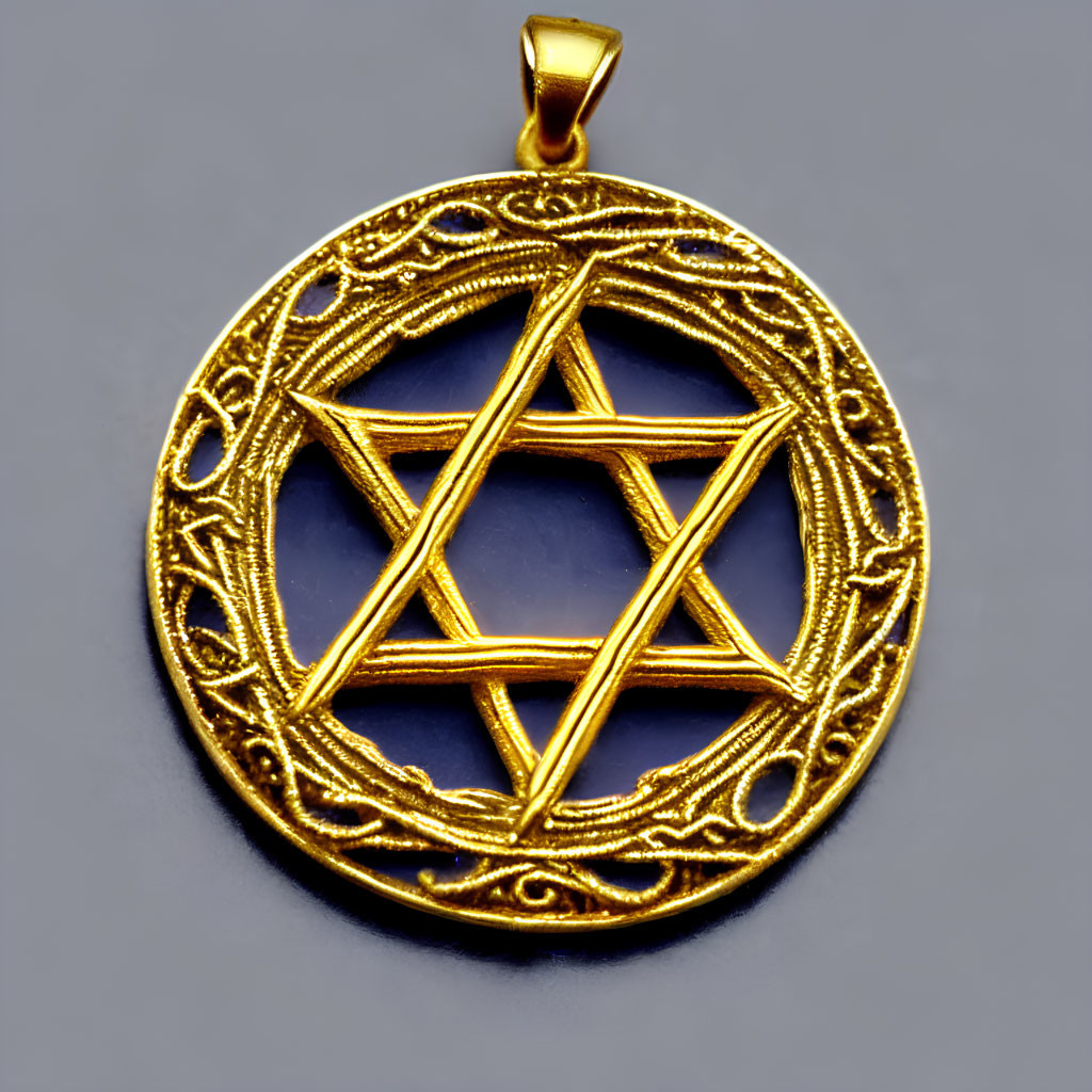 Intricate Star of David Pendant with Filigree Design on Grey Background