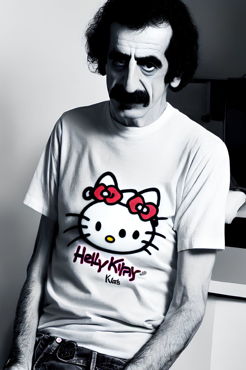 Frank Zappa wearing a Hello Kitty shirt