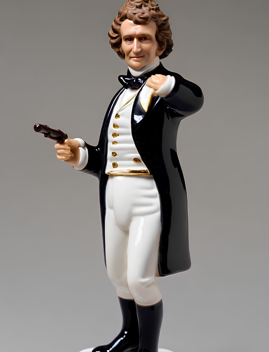 Historical naval uniform figurine with pistol gesture