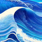 Ocean waves illustration in shades of blue with white crest detailing.