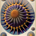 Vintage-style Educational Chart: Abstract Radial Sea Creature Pattern on Blue Background