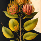 Botanical illustration of plant with green leaves and orange flowers.