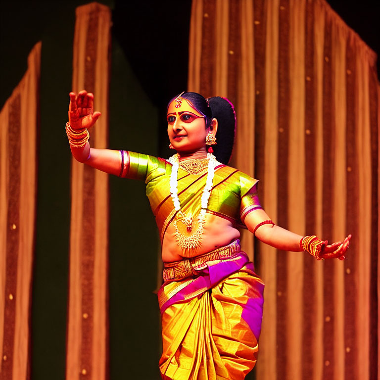 Traditional Indian Dance Performance with Colorful Costume and Jewelry