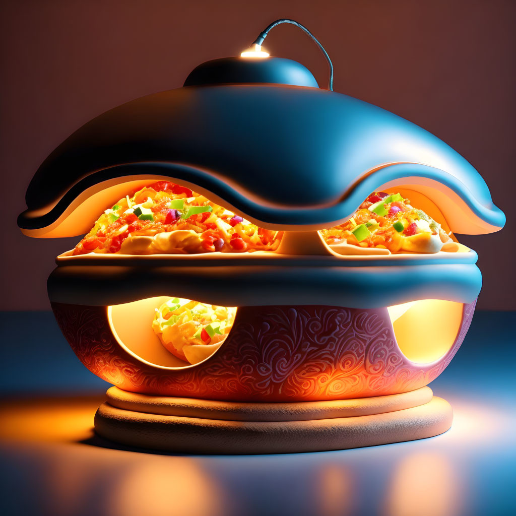 Colorful Glowing Taco Holder Artwork with Stylized Tacos