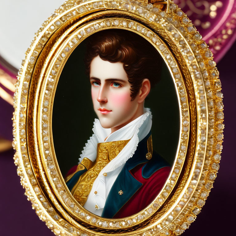 Historical man portrait in ornate jeweled oval frame