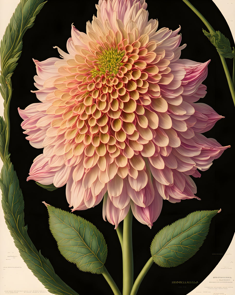 Detailed Pink Chrysanthemum Botanical Illustration