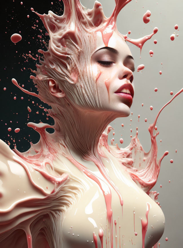 White-Haired Woman with Pink Liquid Splash Headpiece Portrait