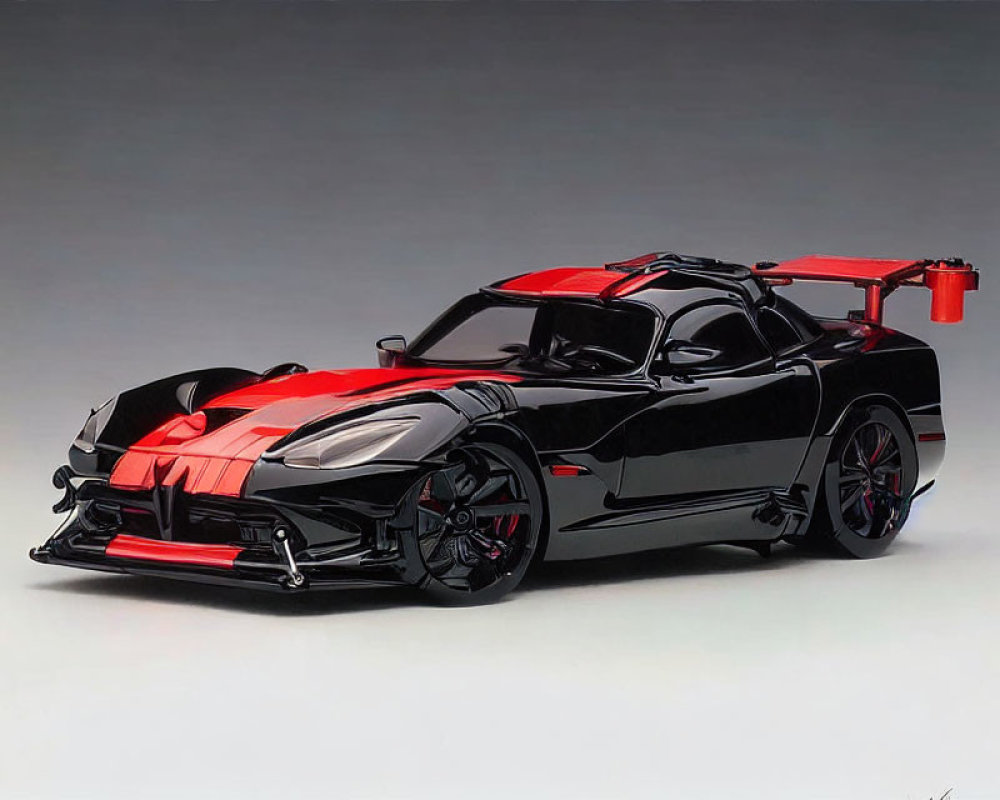 Black Sports Car with Red Accents and Aerodynamic Design