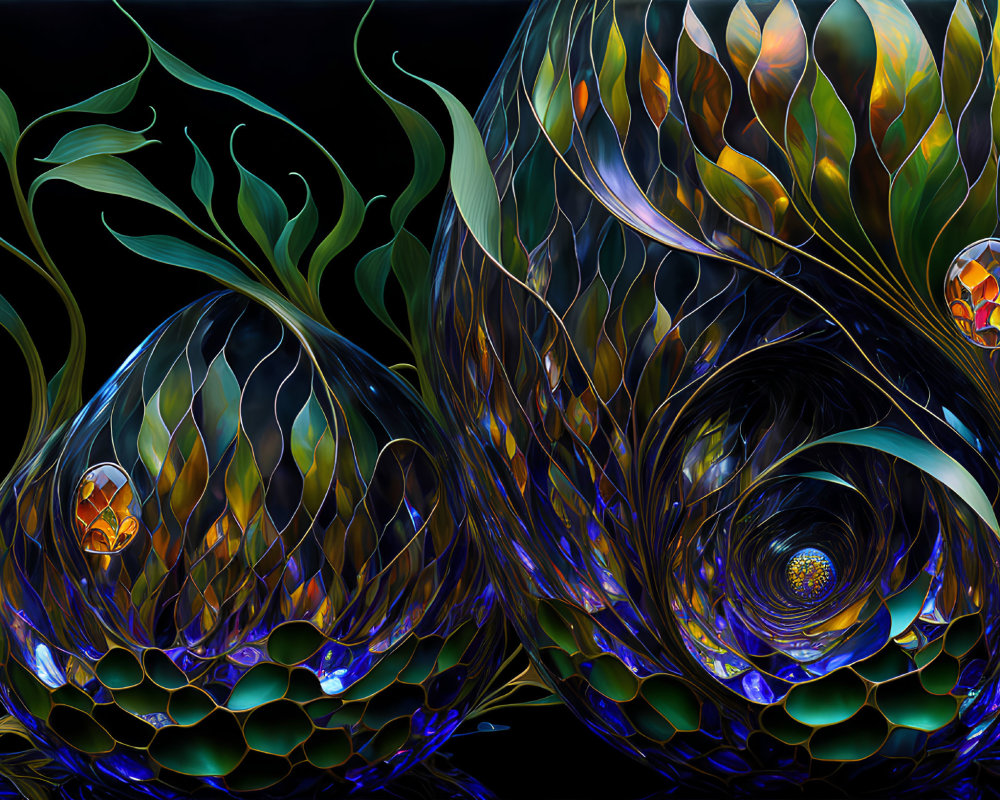 Vibrant abstract digital art with organic shapes and iridescent textures