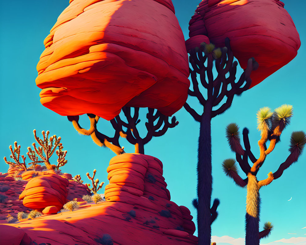 Vibrant desert landscape with orange rock formations and cacti