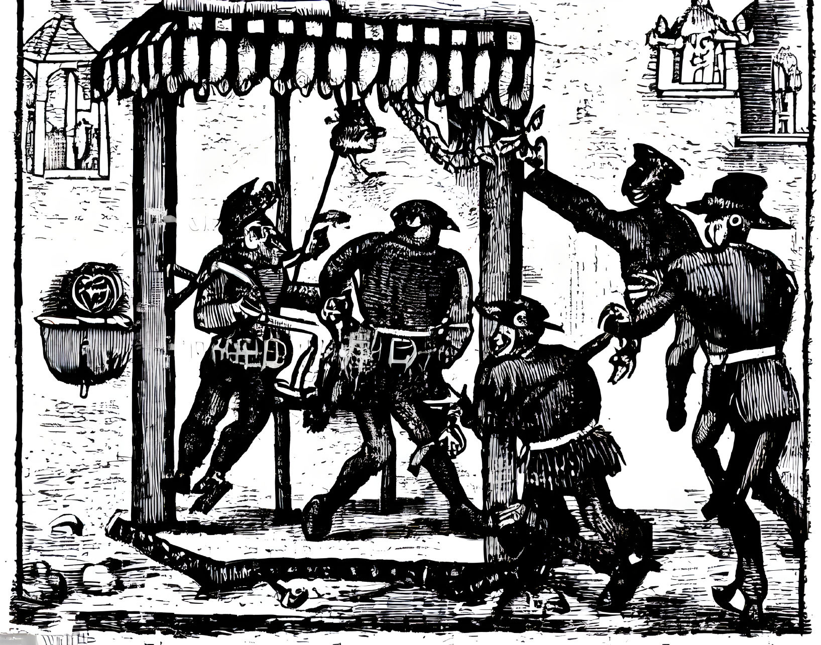 Historical Execution Scene with Gallows Setup