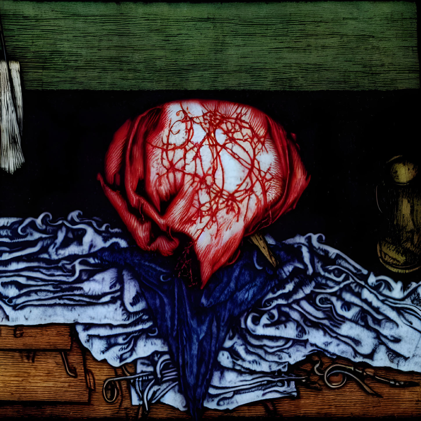Detailed anatomical heart illustration on textured blue background