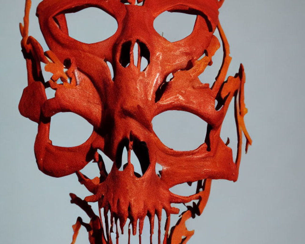 Red Flame-Like Design Mask with Large Eye Openings on Pale Background