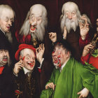 Colorful Baroque-style Painting with Eight Comical Characters