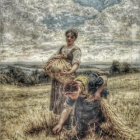 Surreal artwork of woman merging with tree in desert landscape