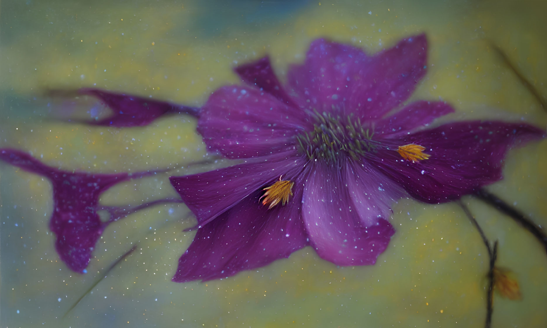 Purple Flower Against Starry Night Sky Background