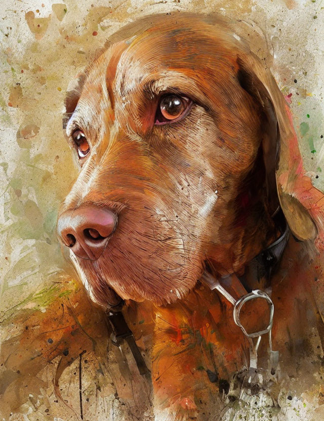 Brown Dog with Soulful Eyes on Abstract Background