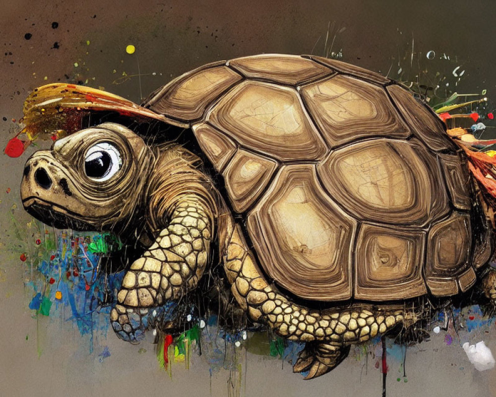 Colorful Turtle Artwork with Whimsical Paint Splashes