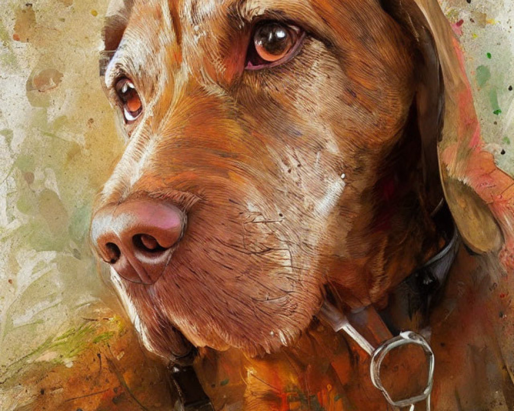 Brown Dog with Soulful Eyes on Abstract Background