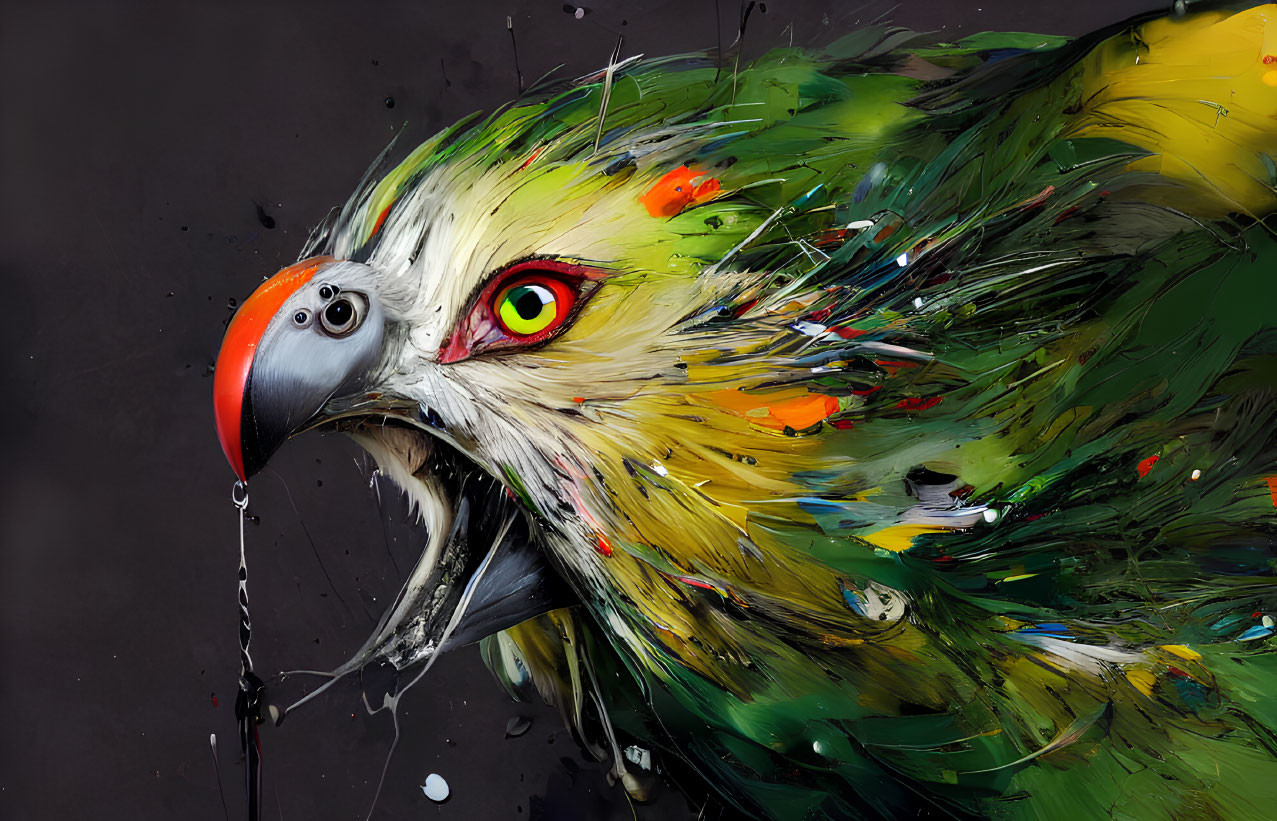 Colorful Parrot Digital Artwork with Dynamic Brush Strokes