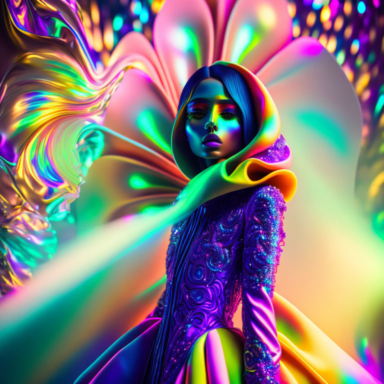 Surreal female figure in vibrant digital artwork