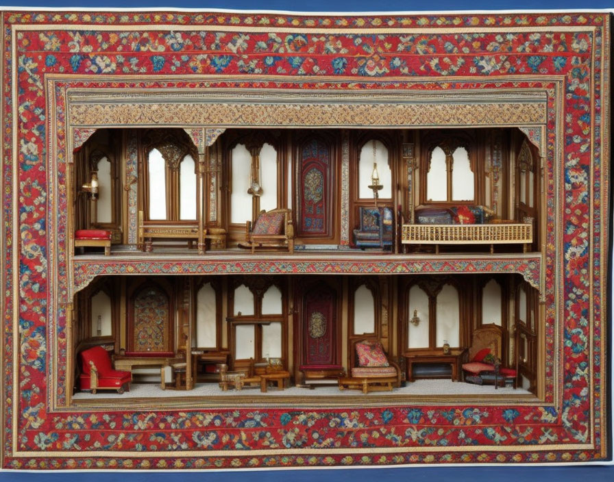 Intricate traditional interior miniature model with elaborate furnishings