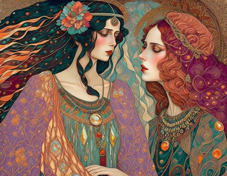 Elaborate Art Nouveau style with women in ornate garments