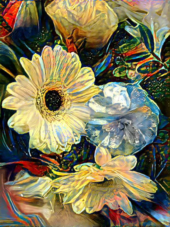 Pine Cone and Gerberas in a Winter Bouquet