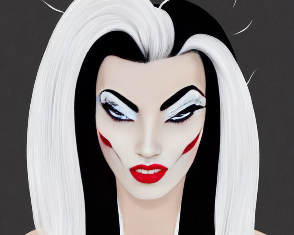 Stylized illustration of woman with high-contrast makeup