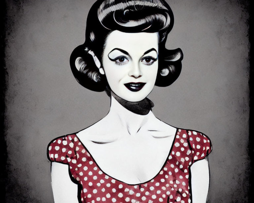 Monochrome portrait of woman in vintage attire with pop of red