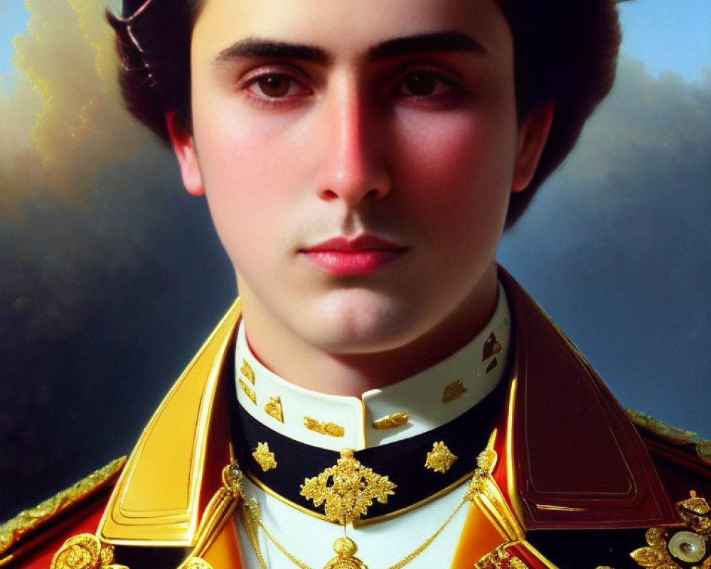 Digital artwork: Person in historical military uniform with medals and epaulettes