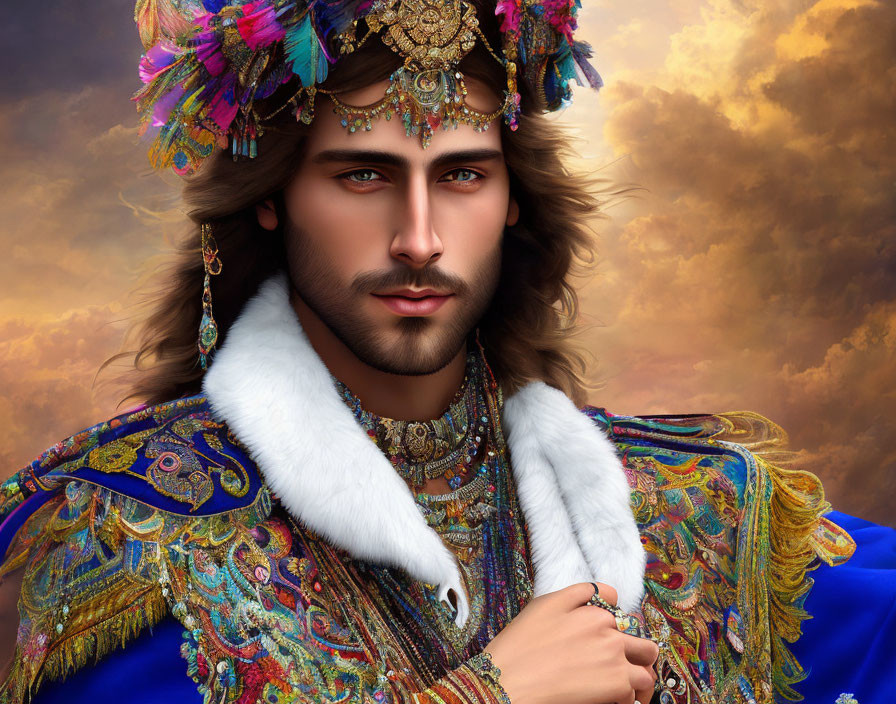 Regal man digital art portrait with blue eyes and ornate attire