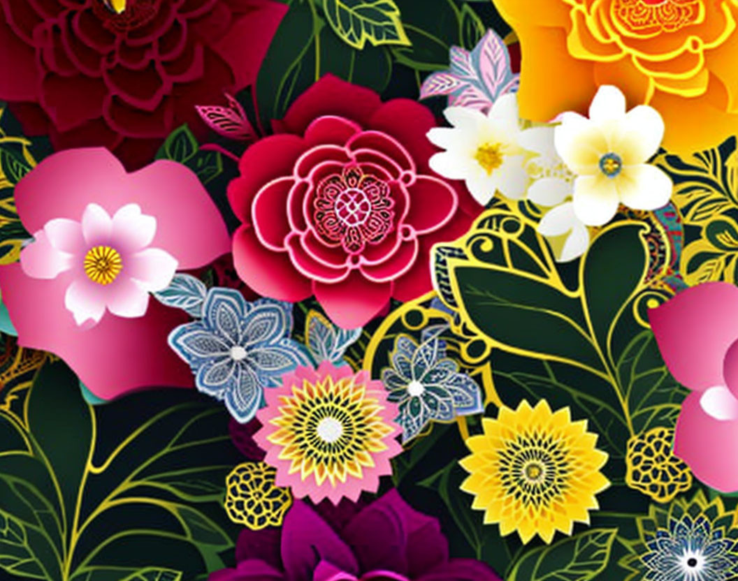 Colorful Floral Pattern on Dark Background