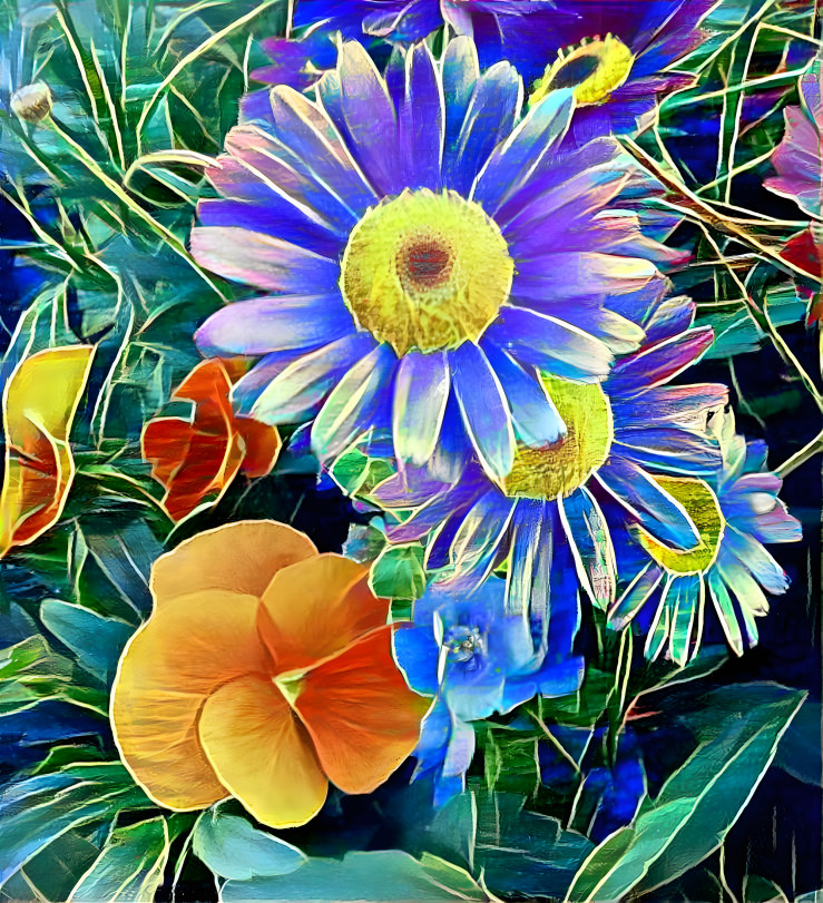 Blue Marguerite, Orange Pansy