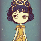 Stylized young queen with golden crown and starry background