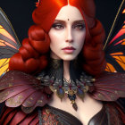 Fantasy digital artwork: Red-haired female character with butterfly wings